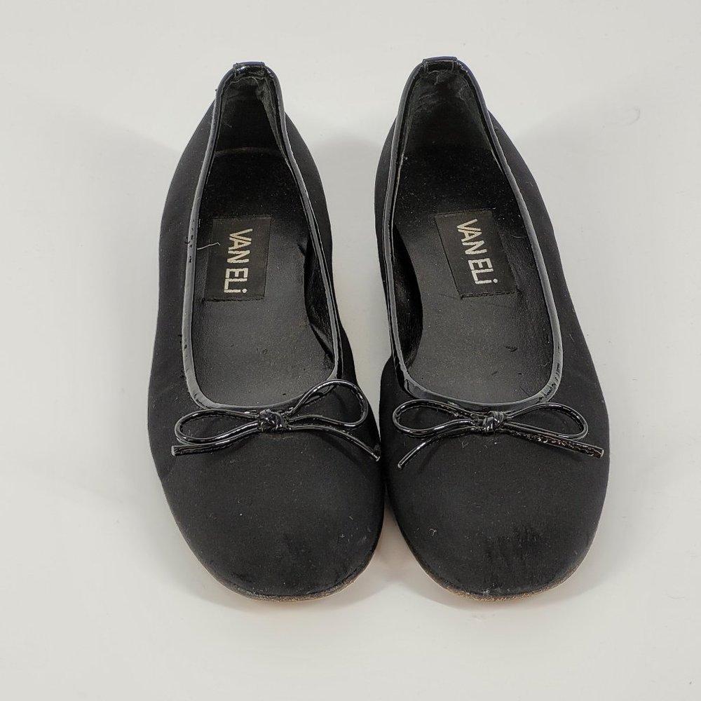 Vaneli Womens Ballet Flats Shoes Black Suede Slip On Bow Round Toe 6.5